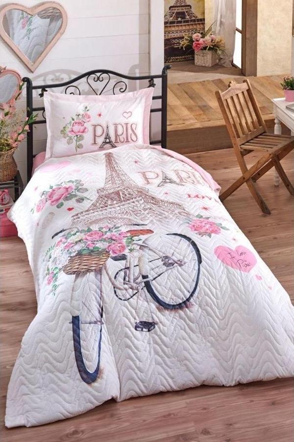 Clasy Tek Kişilik Dört Mevsim Kapitone Paris Love - Image 1