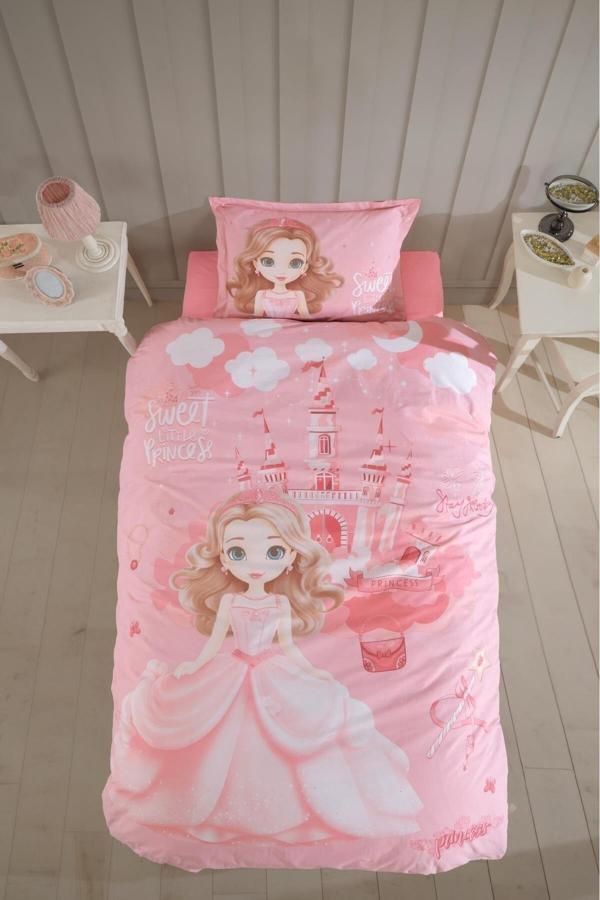 Clasy Tek Kişilik Ranforce Nevresim Takımı Sweet Princess V1 Pudra - Image 1