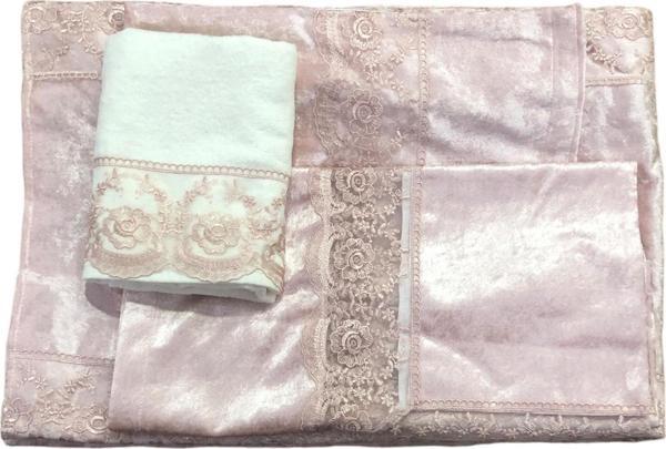 Fransız Dantelli Lüx Kadife Seccade Takımı 4 Parça Çeyizlik Bohça Gelin Seti - Image 1