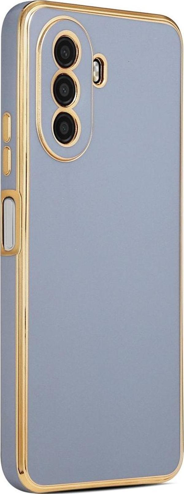 Coverzone Huawei Nova Y70 Ile Uyumlu Kılıf Gold Kenar Pastel Renkli Halcyon Z-bark Kapak Mavi - Image 1