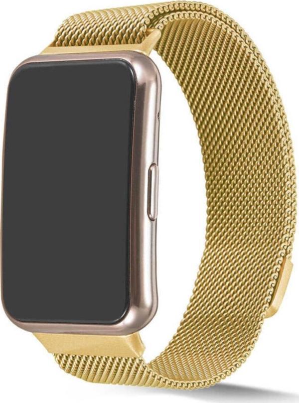 Coverzone Huawei Watch Fit Uyumlu Kordon Hasır Metal Örgülü Gold - Image 1