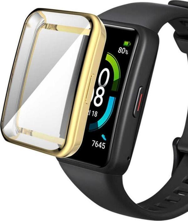 Coverzone Huawei Band 7 Ile Uyumlu Tpu Çerçeveli Tam Kapatan Ekran Koruyucu Çerçeve Kılıf Gold - Image 1