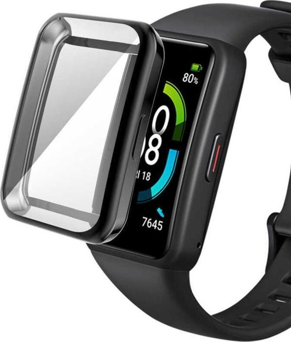 Coverzone Huawei Band 7 Ile Uyumlu Tpu Çerçeveli Tam Kapatan Ekran Koruyucu Çerçeve Kılıf Siyah - Image 1