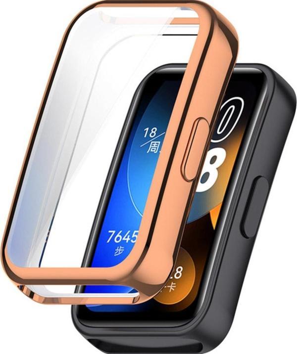 Coverzone Huawei Band 8 ile Uyumlu Şeffaf Tam Kapatan Çerceve PC Kasa Koruma Gard Çerçeve Rose - Image 1