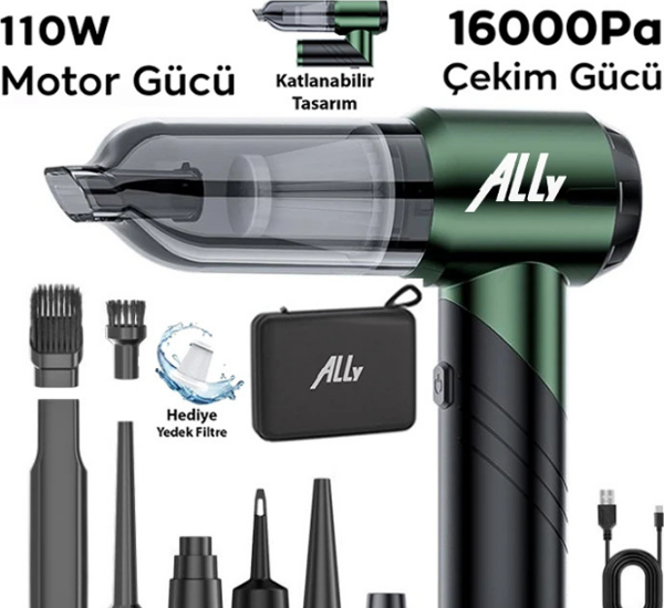 16000pa Güçlü Portatif 3 Kademeli Tasinabilir Vakumlu Kablosuz Üflemeli Mini Araç Süpürgesi - Image 1