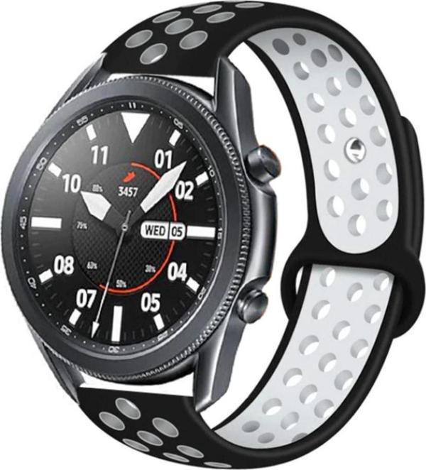 Coverzone Huawei Watch Gt 3 Pro Ile Uyumlu 46mm Delikli Spor Kayış Siyah-beyaz - Image 1