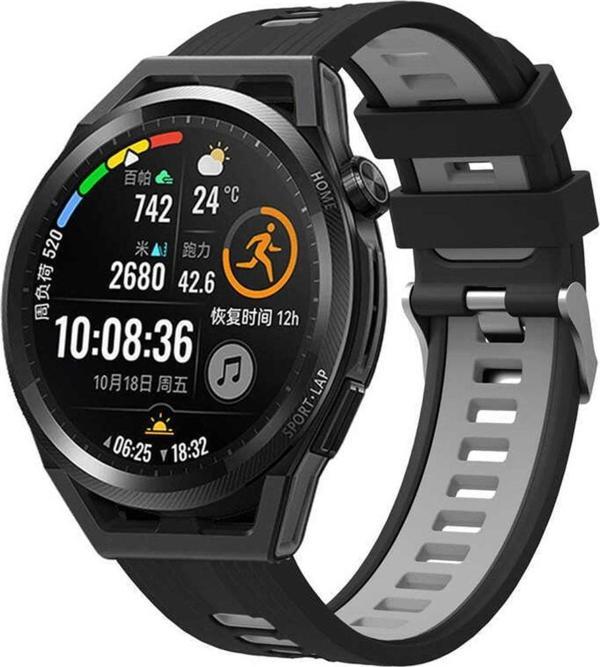 Coverzone Huawei Watch Gt 3 Pro Ile Uyumlu 46mm Grealish Delikli Silikon Kordon Gri-siyah - Image 1
