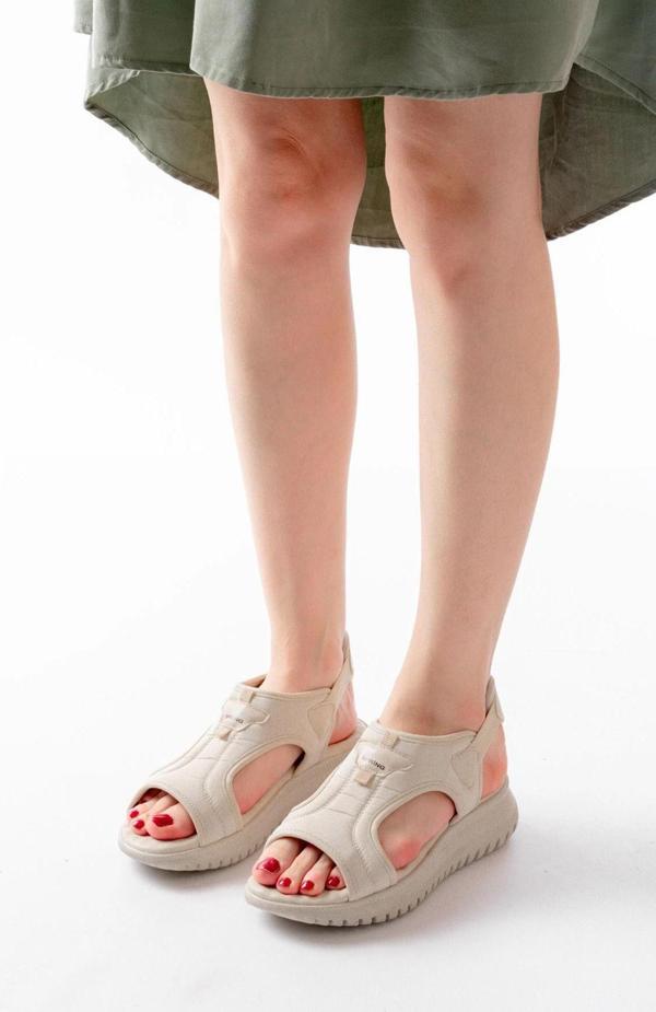 T-221 Bej  Spring Paraşüt Kumaş Lastikli Ortopedik Kadın Sandalet - Image 1