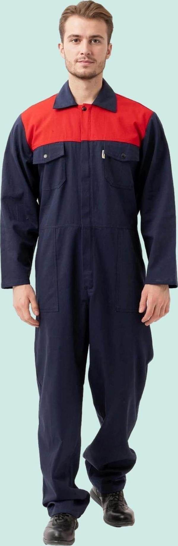 Pamuklu Gabardin Tulum LacivertKırmızı İş Güvenliği Carica Yazlık - Image 1