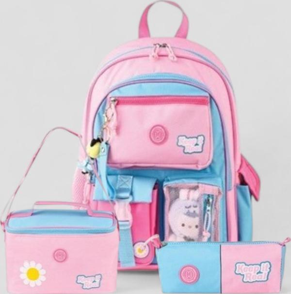 Muggle 2214 İthal Ürün Üst Kalite Unisex Çocuk Üçlü Set İlkokul Sırt Çantası - NKT02214-PEMBE-TEKEBAT - Image 1