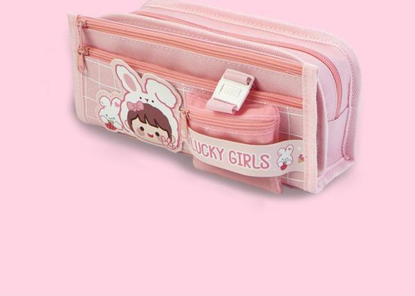 Lucky Girls Pembe Üç Gözlü Kalem Çantası (7458) - Image 1