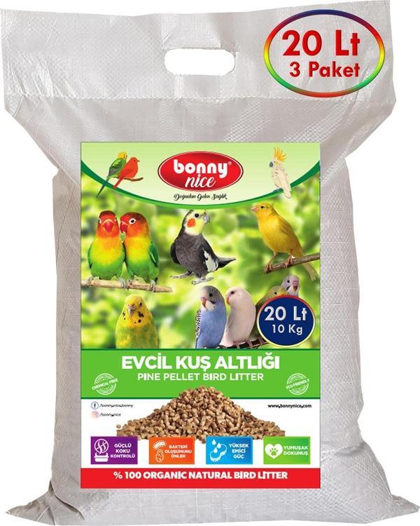 Bonny Nice Doğal Kuş Kumu Çam Pelet Muhabbet Kuş Kafes Altlığı 10 Kg 20 Lt (3 Adet) - Image 1
