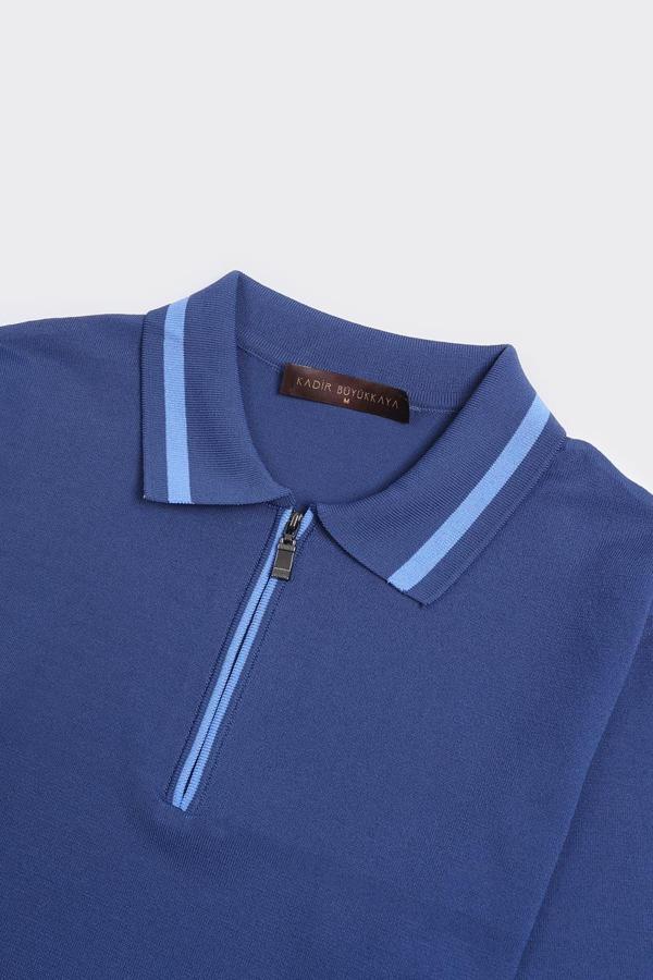 Fermuarlı Polo Yaka Kısa Kol Erkek T-Shirt - Image 1