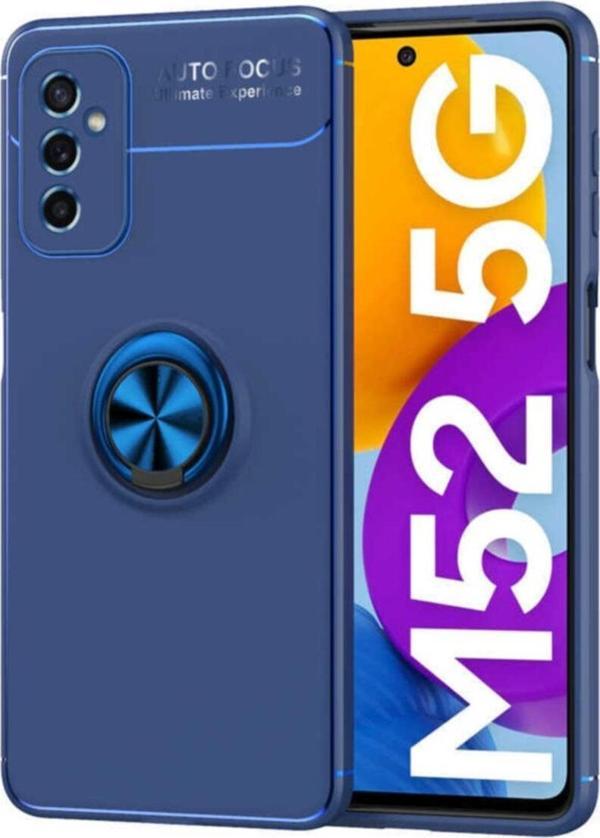 Coverzone Galaxy M52 Kılıf Ravel Yüzük Tutuculu Standlı Silikon Kılıf Mavi - Image 1