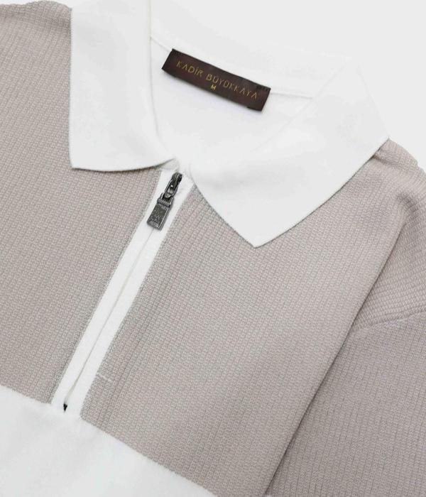 Fermuarlı Polo Yaka Kısa Kol Erkek T-Shirt - Image 1