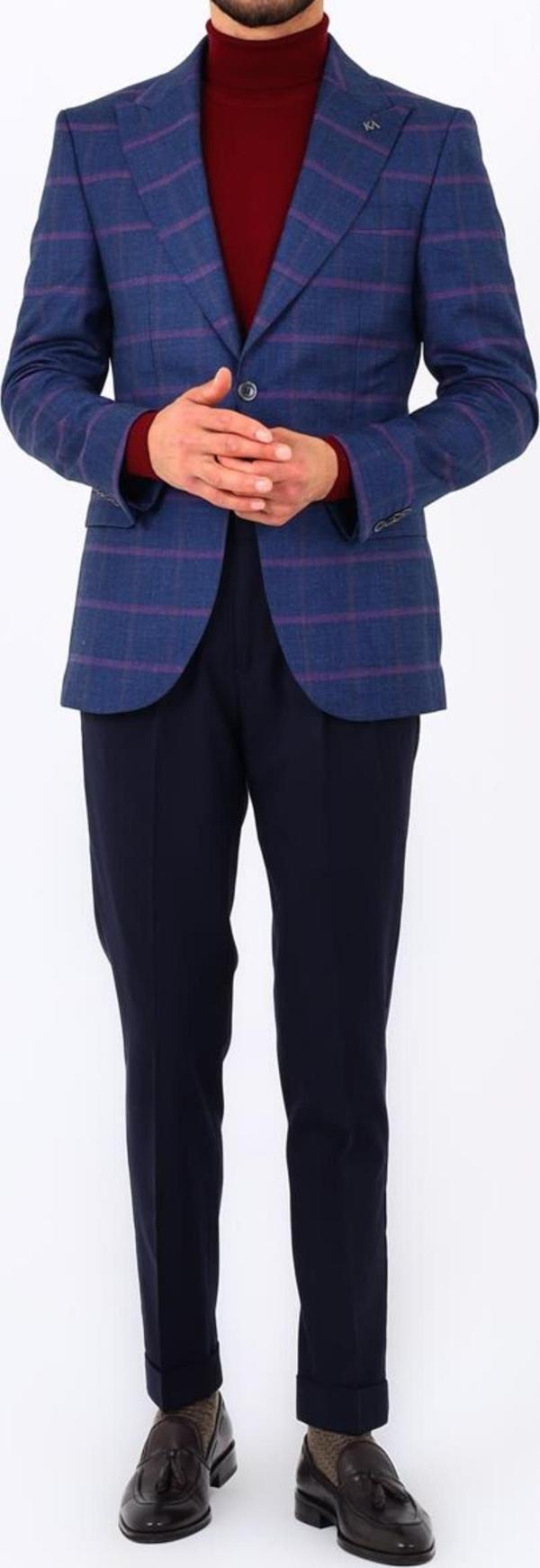 Modern ve Şık Slim Fit Dar Kesim Yün Viskon Erkek Ceket-KAV5062W - Image 1