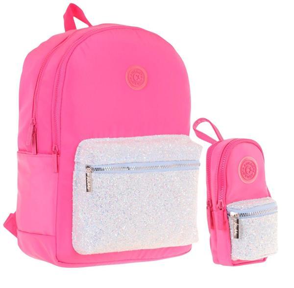 Kaukko Bright Kız Çocuk Taşlı Pembe Okul Çantası ve Çanta Şekilli Kalemlik Seti - Image 1