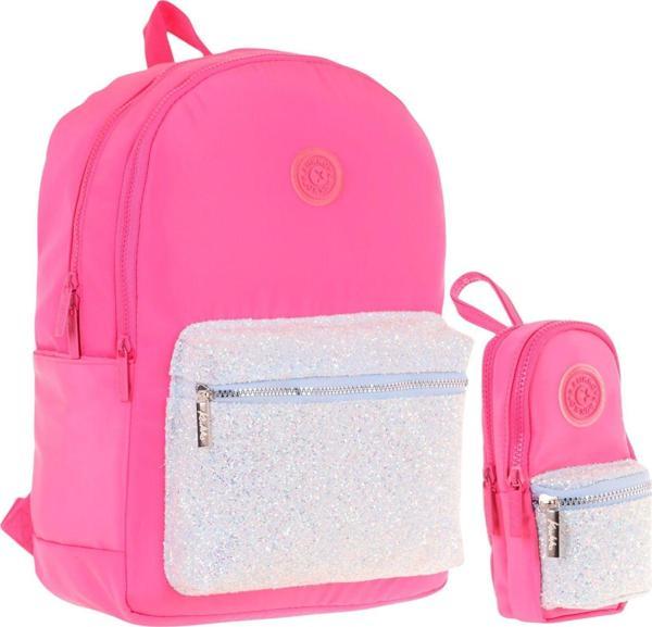 Kaukko Bright Kız Çocuk Taşlı Pembe Okul Çantası ve Çanta Şekilli Kalemlik Seti - Image 1