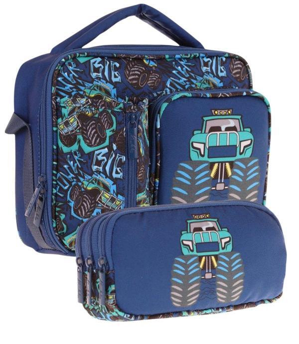 Kaukko Kids Erkek Çocuk Lacivert Turkuaz Kamyon Üç Bölmeli Thermo Beslenme Çantası ve Kalemlik Seti (L7261+L8261) - Image 1