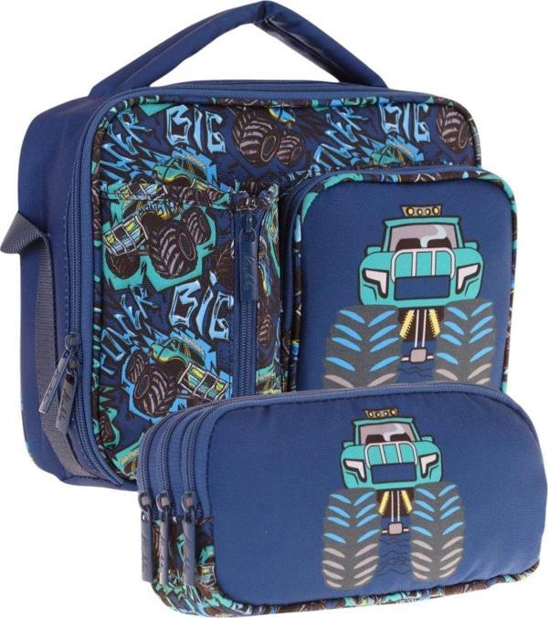 Kaukko Kids Erkek Çocuk Lacivert Turkuaz Kamyon Üç Bölmeli Thermo Beslenme Çantası ve Kalemlik Seti (L7261+L8261) - Image 1