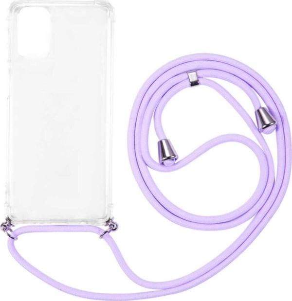 Coverzone Galaxy A71 Renkli Ipli Boyun Askılı Şeffaf Silikon Lila Kılıf - Image 1