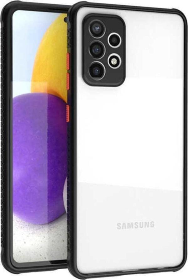 Coverzone Galaxy A72  Uyumlu Lastik Desen Kenar Kamera Korumalı Arkası Şeffaf Halx Kılıf Siyah - Image 1