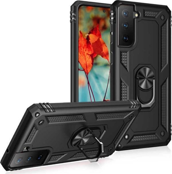 Coverzone Galaxy S21 Fe Kılıf Shockproof Standlı Yüzük Tutuculu Mega Case Siyah - Image 1