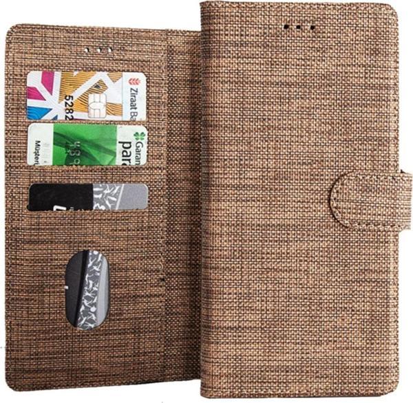 Coverzone Galaxy S21 Fe Standlı Kartvizitli Ve Para Gözlü Kumaş Desen Gold - Image 1