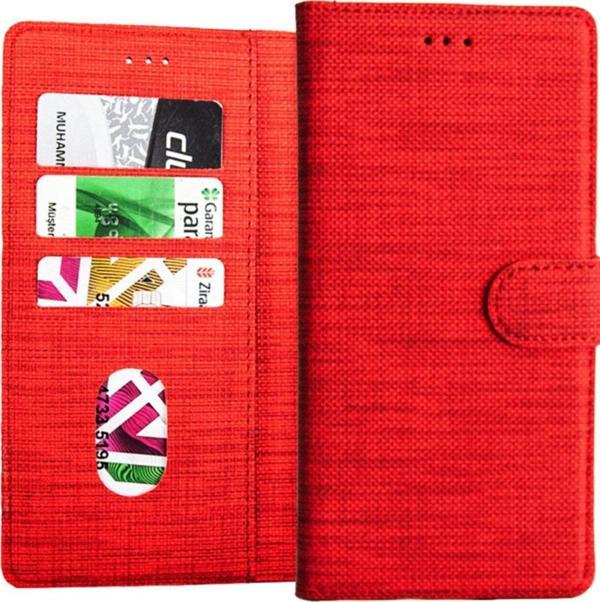 Coverzone Galaxy S21 Fe Standlı Kartvizitli Ve Para Gözlü Kumaş Desen Kırmızı - Image 1