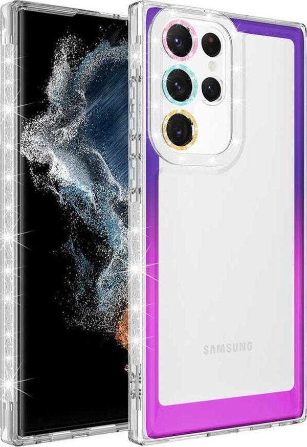 Coverzone Galaxy S22 Ultra Ile Uyumlu Kılıf Taşlı Ve Renk Geçiş Tasarımlı Lens Korumalı Park Kapak - Image 1