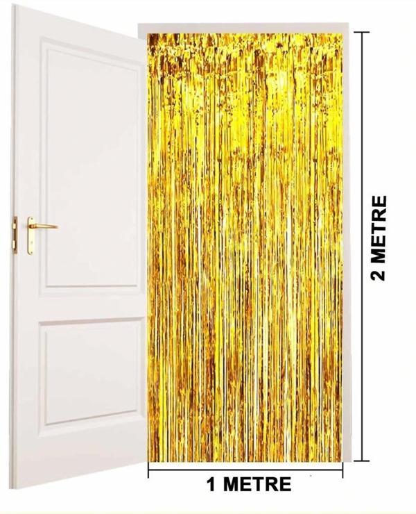 Nessiworld   Altın Gold Renk Ekstra Metalize Parlak Saçaklı Arka Fon Perde İthal A Kalite 1x2 Metre - Image 1