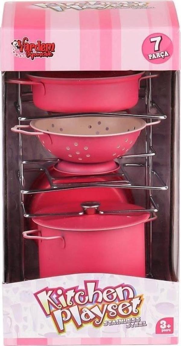 Nessiworld ATF-683G-6 Raflı Pembe Emaye Tencere Tava Seti 7 Parça -Vardem - Image 1