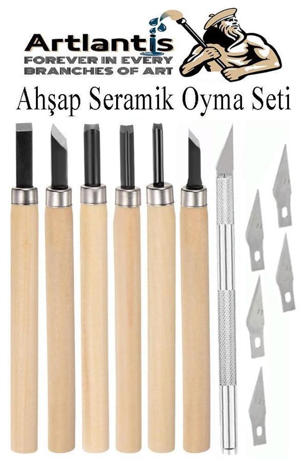 Ahşap Seramik Oyma Seti 6 lı Kretuar 1 Paket İskarpela Seti Paslanmaz Çelik Bıçaklı Ağaç Oyma Heykel Hobi Kretuar Gravür - Image 1