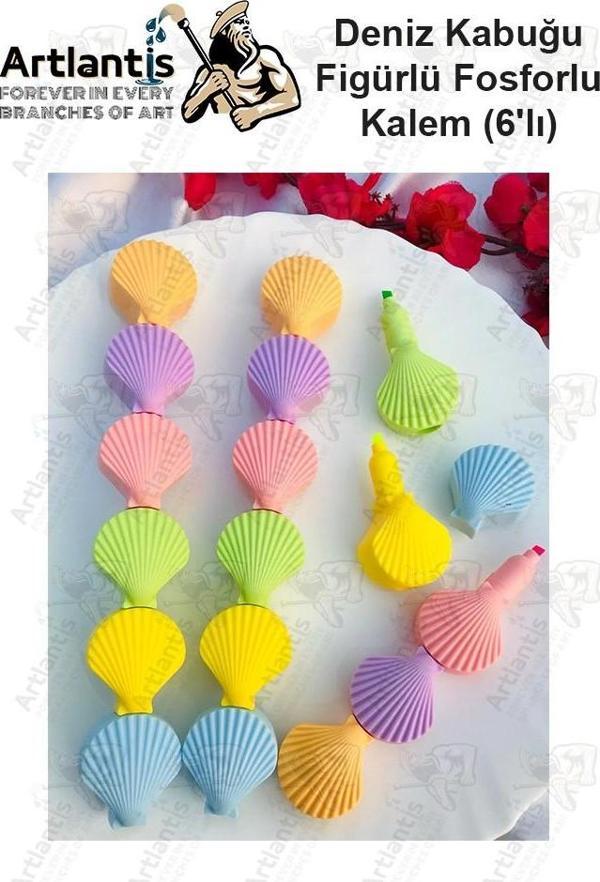 İstiridye Fosforlu Kalem Yumurtlayan 1 Paket 6 Renk Deniz Kabuğu Figürlü İşaret Kalemi Mini 6 lı Fosforlu Kalem - Image 1