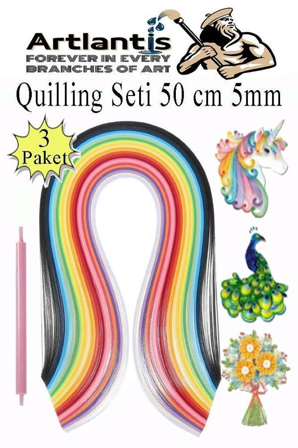 Quilling Seti 5 mm İnce 3 Paket Quling Kağıt Katlama Kıvırma Sanatı Telkari Kuiling Karışık Renkli - Image 1