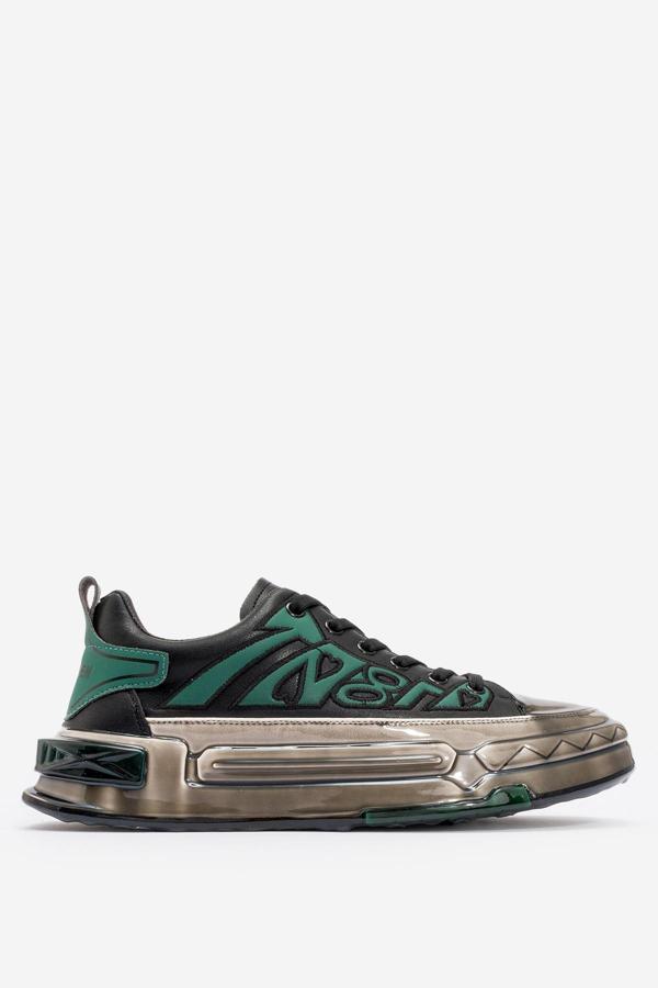 MARCOMEN Erkek Kalın Taban Bağcıklı Günlük Sneaker Gerçek Deri MC 20036 SİYAH/YEŞİL - Image 1