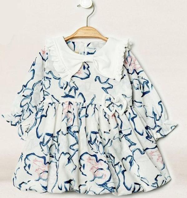 FİYONK YAKA ÇİÇEKLİ ELBİSE Mavi - Image 1