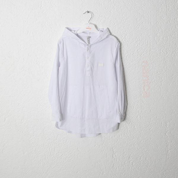 KAPŞONLU KANGURU CEPLİ GÖMLEK BEYAZ - Image 1