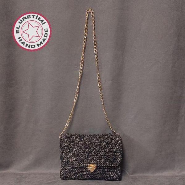 Uretti - Volkan 4975 5378 El Yapımı Ribon Makrome İp Omuz Çantası - Lacivert - Image 1