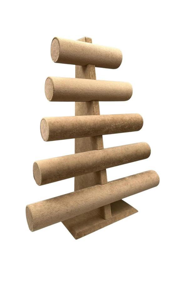 Süet Kumaş Sütlü Kahve Renk Beş Kademeli 45/34 cm Bileklik-Saat Sergileme Standı - Image 1