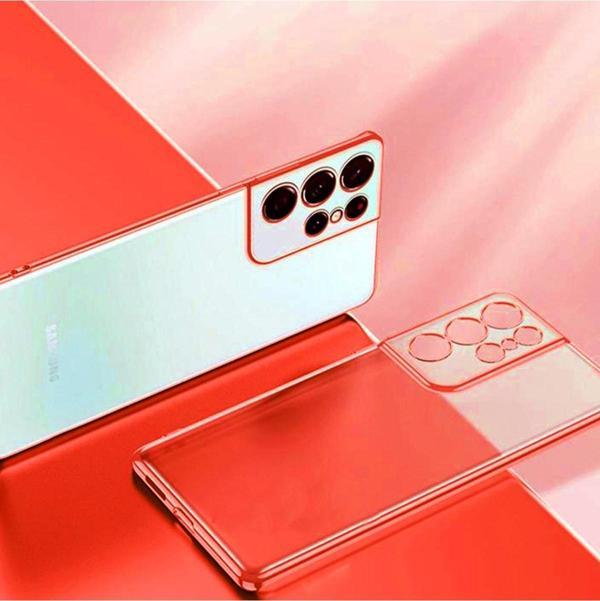 Coverzone Galaxy S21 Plus Ile Uyumlu Kılıf Dört Köşeli Lazer Şeffaf Kırmızı - Image 1