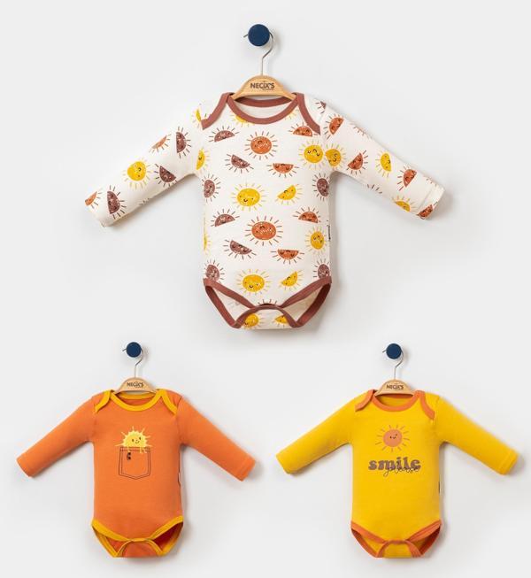 GÜNEŞLİ UZUN KOL ÜÇLÜ BODY SET Hardal - Image 1