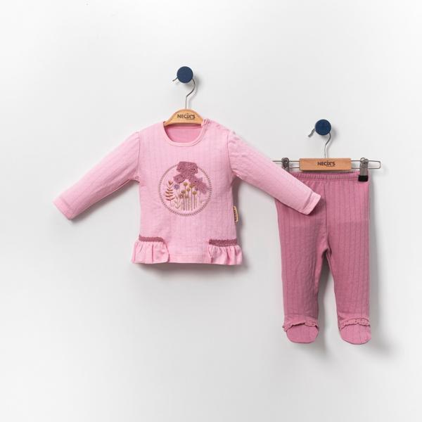 DANTEL DETAYLI BLUZ PATİKLİ PANTOLON TAKIM Pembe - Image 1