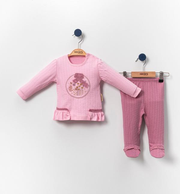 DANTEL DETAYLI BLUZ PATİKLİ PANTOLON TAKIM Pembe - Image 1