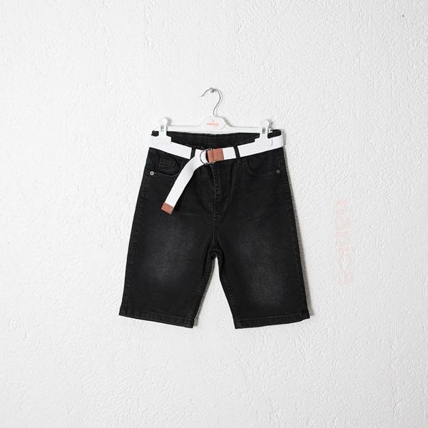 KEMERLİ DENIM ŞORT Siyah - Image 1