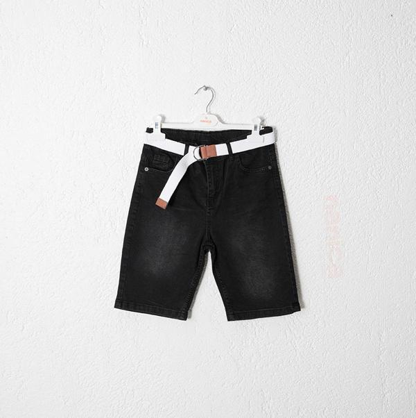 KEMERLİ DENIM ŞORT Siyah - Image 1
