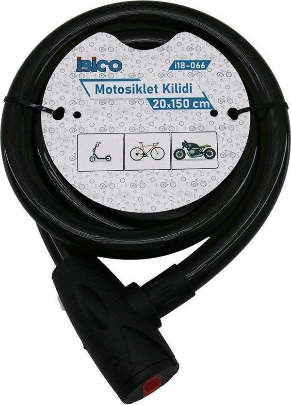ANAHTARLI AÇ-KAPA KİLİT KAPAKLI MOTOR - BİSİKLET KİLİT ÇELİK TEL SİYAH ŞEFFAF KILIF 20MMX150CM (5060) - Image 1