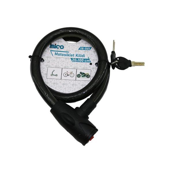 ANAHTARLI AÇ-KAPA KİLİT KAPAKLI MOTOR - BİSİKLET KİLİT ÇELİK TEL SİYAH ŞEFFAF KILIF 20MMX100CM (5060) - Image 1
