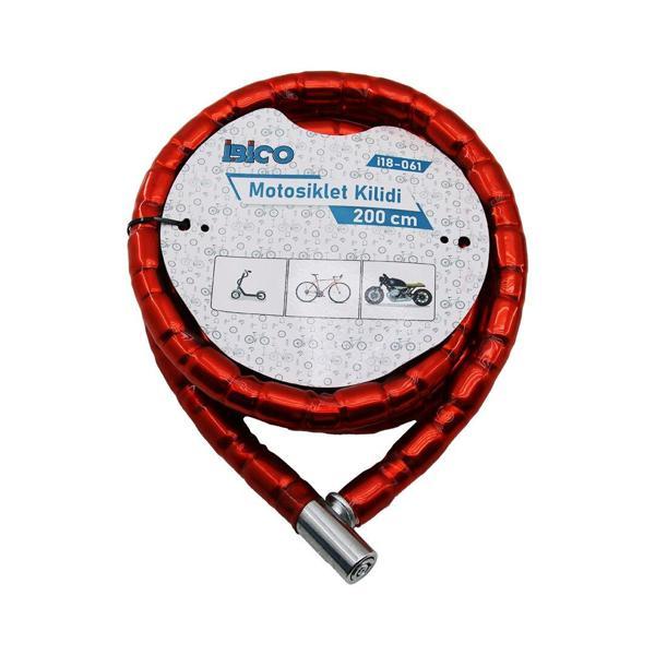TÜP ANAHTARLI METAL KAFA ÇELİK MOTOR - BİSİKLET KİLİT SİLİNDİRİK SPİRAL KİLİT KIRMIZI KILIF22MM X 200CM (5060) - Image 1