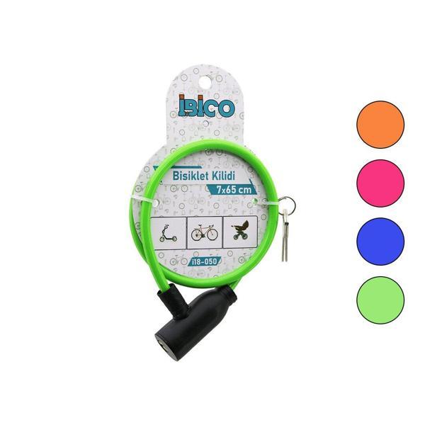ANAHTARLI EKO - İNCE PLASTİK KAFA BİSİKLET KİLİT ÇELİK TEL RENKLİ KILIF 7MMX65CM (5060) - Image 1